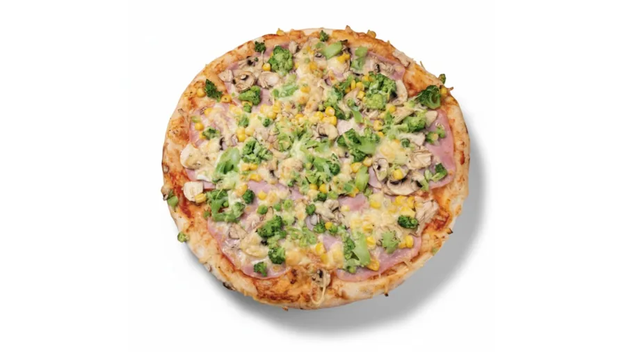 Pizza V Uličke Plus so šunkou, brokolicou, kukuricou a šampiňónmi