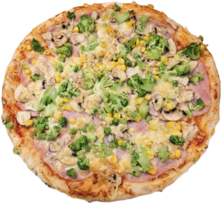 Pizza V Uličke Plus so šunkou, brokolicou, kukuricou a šampiňónmi